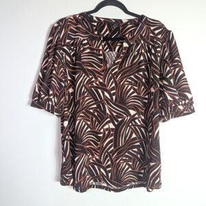 XL Ann Taylor Brown Print Fall Short Sleeve Top
